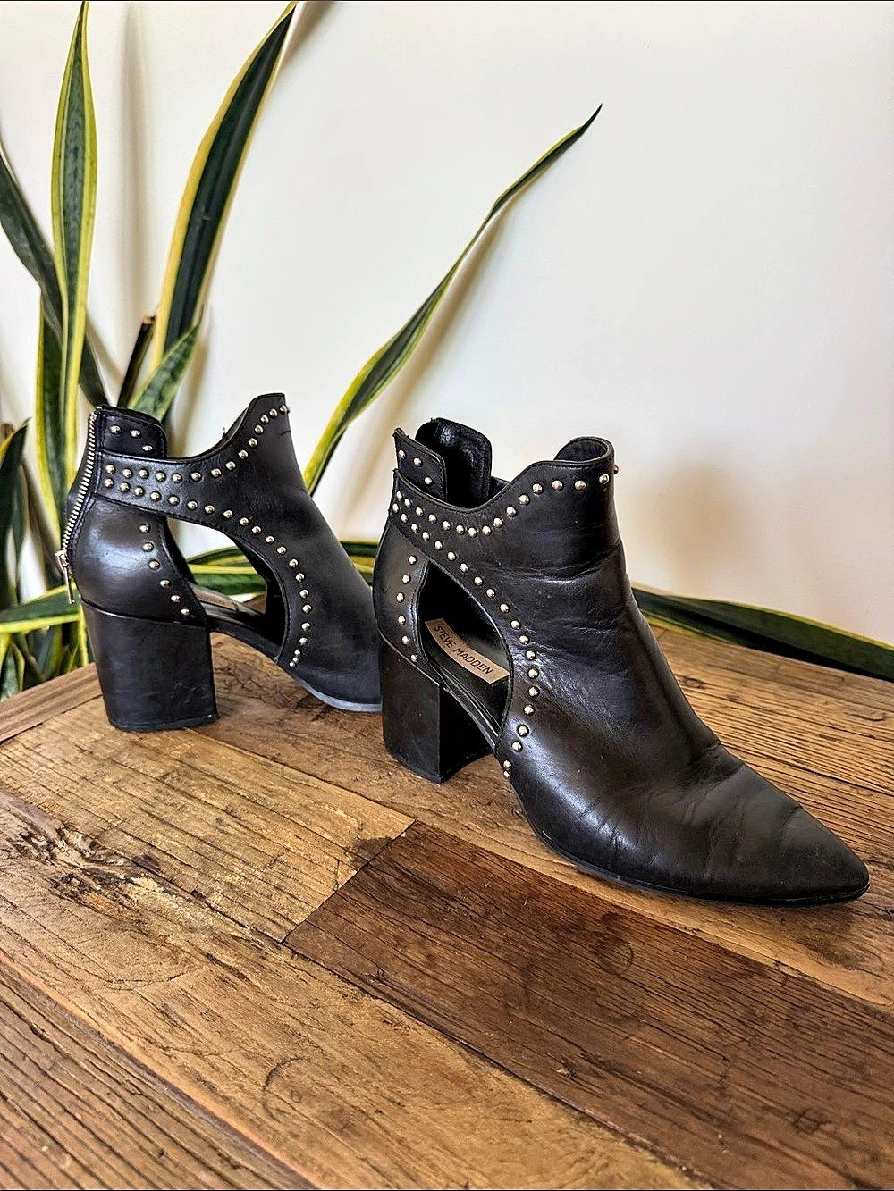 Steve Madden Conquest Black Studded Leather Ankle Booties_ Size 10_Firm price to
